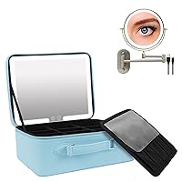 FASCINATE Makeup Case with Lighted Mirror & Rechargeable Lighted Makeup Mirror Wall Mount