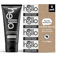 Hello Activated Charcoal Epic Teeth Whitening Fluoride Toothpaste, Fresh Mint and Coconut Oil, Vegan, SLS Free, Gluten Free and Peroxide Free, 4 Ounce (Pack of 4)