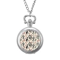 Pharaoh, Black Cats, Sacred Scarab Pocket Watch with Chain Vintage Pocket Watches Pendant Necklace Birthday Xmas
