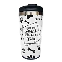Hold On My Drink Dog Puppy Travel Coffee Mug for Dog Lover, Dog Bone Paw Print Stainless Steel Thermal Insulated Tumbler Cup with Lid, Mother's Day Birthday Gift for Men Women, 13 Oz