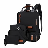 Men and Women Backpack Solid Color Three Piece Computer Business for Backpacks (Black, One Size)