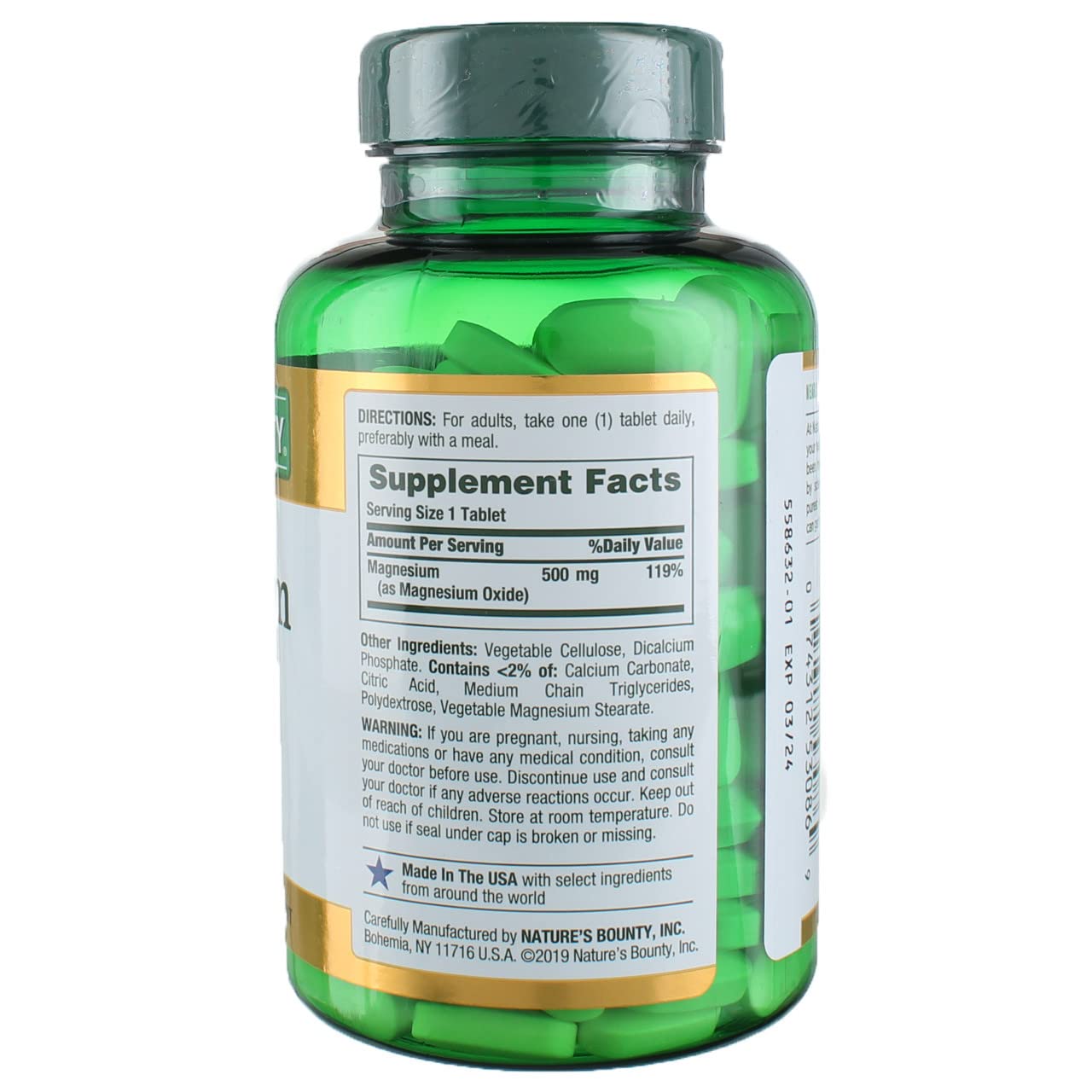 Nature's Bounty Magnesium 500 mg, 200 Tablets (2 Pack)