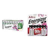 Energizer Rechargeable AA Batteries, Recharge Universal Double A Battery Pre-Charged, 16 Count & E91BW12EM AA Batteries (12 Count), Double A Max Alkaline Battery