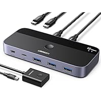 UGREEN 10Gbps USB C Switch 2 Computers Share 4 USB 3.2 Ports, USB Switcher Selector for PC Laptop Keyboard Mouse Webcam USB-Microphone, USB Switch Adapter with 2 USB C to C Data Cables and Remote