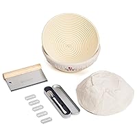 Upgraded Plastic Rattan Bread Proofing Basket Set of 2, Sourdough Bread Baking Kitchen Tools Includes 2 Plastic 9 inch Round Sourdough Proofing Baskets, Bread Scoring Lame, Scraper for Bread Baking