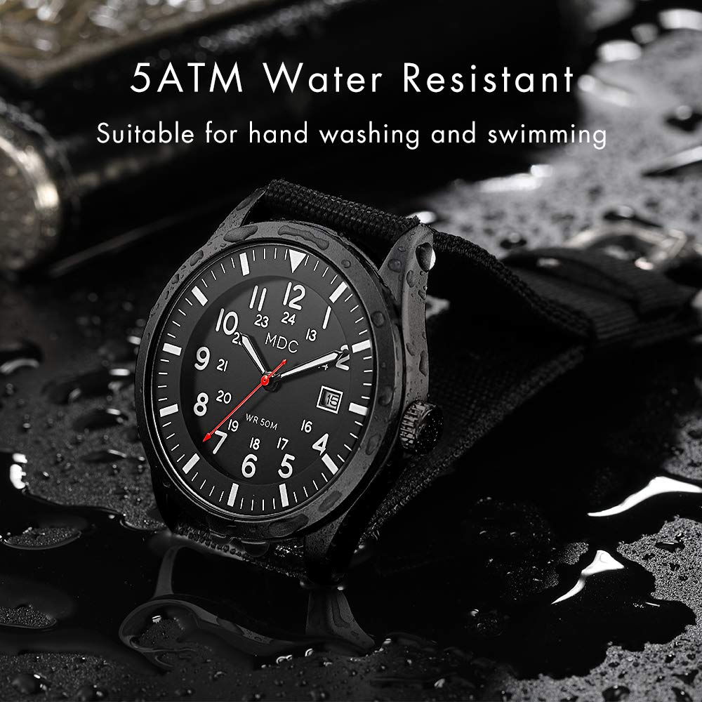 Black Military Analog Wrist Watch for Men, Mens Army Field Tactical Sport Watches Work Watch, Waterproof Outdoor Casual Quartz Wristwatch - Imported Japanese Movement, 5ATM Waterproof