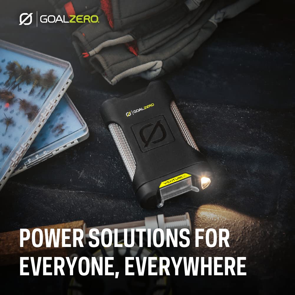 Goal Zero Venture 35 Portable Charger Power Bank 9600mAH 18W USB-C Power Delivery Port 2 USB Outputs IP67 Rating 50 Lumens Flashlight