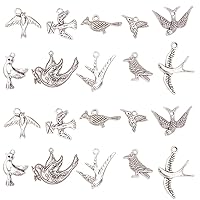 UR URLIFEHALL 50 Pcs 10 Style Tibetan Metal Bird Charms Anique Silver Charms Pendants for Jewelry Making and Crafting