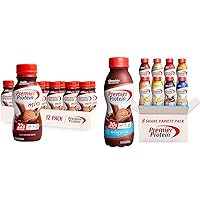 Premier Protein Shake MINIs Chocolate 22g Protein 120 Cal Pack of 12 & Protein Shake 8 Flavor Variety Pack 30g Protein 24 Vitamins 11.5oz 8 Pack