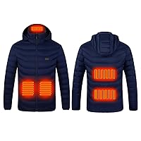 TMDD Men's Electric Heated Jacket, Washable Hooded Heated Warm Clothing,USB Charging Electric Body Warmer 5 Heating Zones Outdoor Hunting Camping Hiking Coat (No Power Bank)