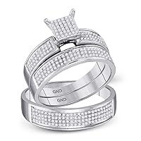 The Diamond Deal 10kt White Gold His & Hers Round Diamond Cluster Matching Bridal Wedding Ring Band Set 1/2 Cttw