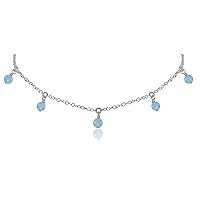 LKBEADS 17 inch long necklace of aquamarine 4 mm round shape smooth cut Blue color beads with 925 sterling silver plated chain for women, girls & teens. #SCNK-031