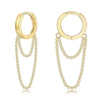 CERSLIMO Small Huggie Hoop Earrings for Women, 14K Gold Plated Sterling Silver Post Chain Hoops Hypoallergenic Dangle Drop Earrings