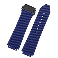 for Hublot Big Bang Black Blue White Silicone Rubber Strap with Men Butterfly Buckle Watchband Accessories 26 * 19mm (Color : Dark Blue Black, Size : 25.19mm)