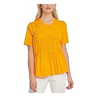 DKNY Womens Ruched Short Sleeve Crew Neck Top