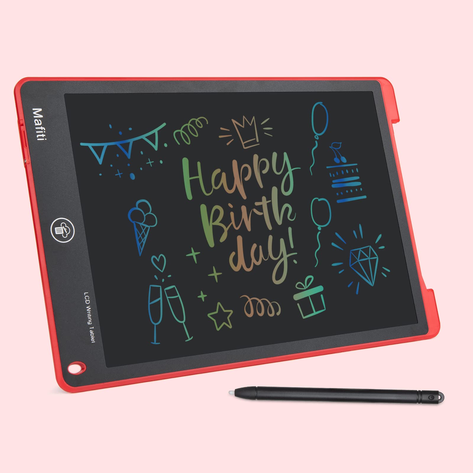 Mafiti LCD Writing Tablet 12 Inch Colorful Electronic Writing Drawing Pads  Doodle Board for Kids Boys Girls Red with Folio Cardboard Protective Case