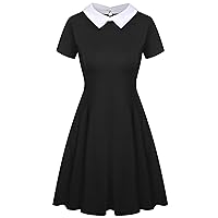 Women's Peter Pan Collar Fit and Flare Short Skater Casual Dress