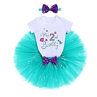 IMEKIS Baby Girls Mermaid 1st Birthday Outfit Romper Tutu Skirt Shiny Bowknot Headband Cake Smash Clothes Set for Photo Shoot