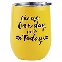 Enesco Our Name is Mud Get it Girl Change One Day into Today Wine Tumbler with Lid, 1 Count (Pack of 1), Yellow
