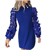 Royal Blue Dress Women 2024 Spring Dresses Mesh Long Sleeve Wear to Work Pencil Dress Turtle Neck Formal Cocktail Party Gowns