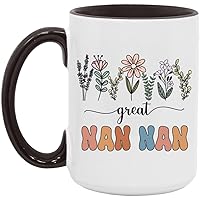 Great Nan Nan Gift - Floral Mug - Gift For New Great Nan Nan - Baby Announcement - Pregnancy Announcement Nan Nan - Mothers Day Gift - Birthday Gift - Black Accents Mug 15oz