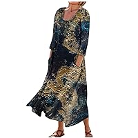 Maxi Dress for Women Summer Plus Size Formal Trendy Long Sleeve Fall Casual Elegant Floral Smocked Flowy Long Dress