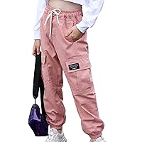 Kids Girls Cotton Cargo Jogger Pants Elastic Waist Trousers Drawstring Pants Hip Hop Sweatpant Casual Streetwear