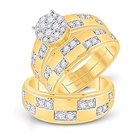 The Diamond Deal 14kt Yellow Gold His Hers Round Diamond Cluster Matching Wedding Set 1 Cttw