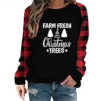 Merry Christmas T Shirt for Women Buffalo Plaid Raglan Long Sleeve Tee Tops Holiday Xmas Print Baseball Sweatshirt