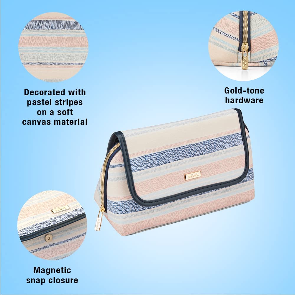 Conair Makeup Bag, Cosmetic Bag - Great for Makeup Brushes or Cosmetics, Perfect Size for Purse or Carry-On, Organizer Shape in Pastel Striped Canvas