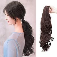 Fluffy Wavy Ponytail Extension Easy Wear Natural Snythetic Pony Tail Wig (38CM Dark Brown)