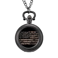 American Flag with Desert Camouflage Pocket Watch Retro Watches Pendent Necklace With Chain Fashion Gift