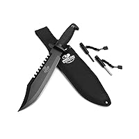 Mossy Oak Survival Hunting Knife with Sheath, 15-inch Fixed Blade Tactical Bowie Knife with Sharpener & Fire Starter for Camping, Outdoor, Bushcraft