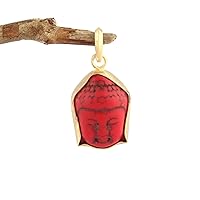 Guntaas Gems Exclusive Collection Red Turquoise Buddha Face Pendant Satin Finish Gold Plated Brass Jewelry Anti-Tarnish Coating Pendant