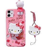 Compatible with iPhone 12 Mini Case Cute 3D with Cartoon Cat Stand Case Kawaii Kitten Belt Lanyard TPU Shockproof Soft Back Case Kawaii Phone Case Designed for Women Girls