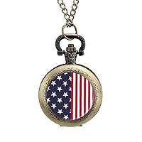 American Flag Fashion Vintage Pocket Watch with Chain Quartz Arabic Digital Dial for Men Gift