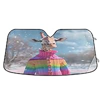 Car Windshield Sun Shade in Winter A Giraffe Stands on Snow and Performs Foldable Car Front Windshield Sunshade Blocks UV Rays Sun Visor Sun Heat Protection for Car Truck SUV to Keep Your Vehicle Cool
