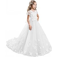 ABAO SISTER Elegant Lace Applique Floor Length Flower Girl Dress Wedding Birthday Pageant Ball Gown