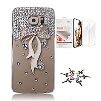 STENES Sparkle Case Compatible with Samsung Galaxy J3 (2018) - Stylish - 3D Handmade Bling Bowknot Design Cover Case with Screen Protector [2 Pack] - White
