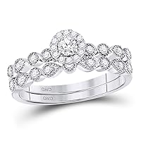 10kt White Gold Womens Round Diamond Stackable Bridal Wedding Engagement Ring Band Set 1/3 Cttw