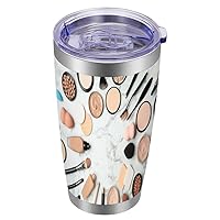 20 Oz Tumbler with Lid Flat Lay Composition with Skin Foundation Powder and Accessories on Tumbler With Lid for Coffee Office Travel Car