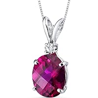 PEORA Created Ruby with Genuine Diamond Pendant in 14K White Gold, Elegant Solitaire, Oval Shape, 10x8mm, 3.50 Carats total