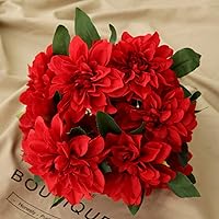 10 Heads Dahlia Fake Flowers Artificial Dahlia Flowers Faux Flowers for Home Wedding Party Office Supplies (Red)