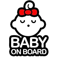 TOTOMO Baby on Board Sticker for Cars Funny Cute Safety Caution Decal Sign for Car Window and Bumper No Magnet - Sleeping Baby Girl Red Ribbon Bow Tie