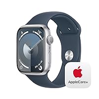 Apple Watch Series 9 GPS 45mm Silver Aluminum Case with Storm Blue Sport Band - M/L with AppleCare+ (2 Years)