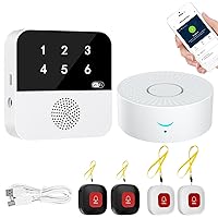 Wireless WiFi Caregiver Pager Call Button Lift Alert Systems for Seniors Emergency Button for Elderly,Alert Button 2 Receivers & 4 SOS Call Buttons (Only Supports Wi-Fi 2.4GHz)