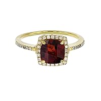 Sterling Silver Yellow 7mm Cushion Garnet & Created White Sapphire Halo Ring