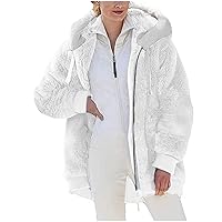 TUNUSKAT Plus Size Winter Jackets For Women Warm Fleece Hoodie Loose Comfy Cute Sherpa Coat Zip Up Fuzzy Sweatshirt Outwear