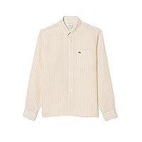 Lacoste Men's Long Sleeve Regular Fit Linen Casual Button Down Shirt W/Front Pocket