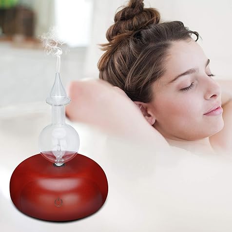 Vintage Pure Essential Oil Diffuser Aromatherapy 7 Colors Adjustable Mist Humidifier -Premium Home & Professional Use, No Heat No Water for Bedroom (New Dark Wooden)